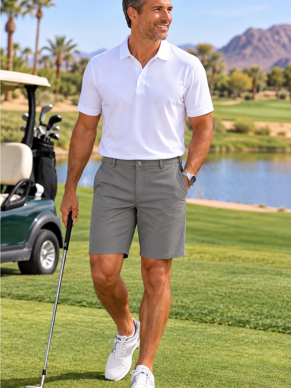 Tommy Bahama Men’s Size 38 Gray Performance Golf Shorts Zip Pocket